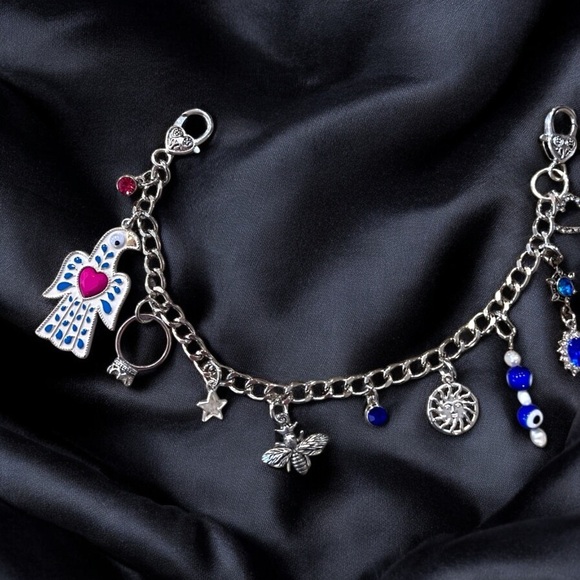 Bag chain Bag charm Silver toned New and Vintage charms Unique One of a kind 11” - Picture 7 of 16